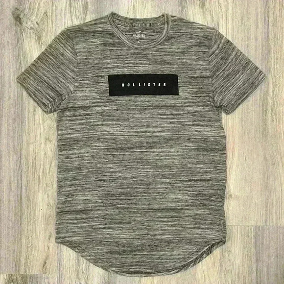 Hollister Men's Curved Hem Short Sleeve Tee Shirt Heather Gray Black Logo Size S - Picture 1 of 8